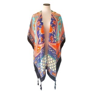🔥MAX STUDIO Black/Orange Colorblock Geometric Mixed Media Open Front Duster OS‎